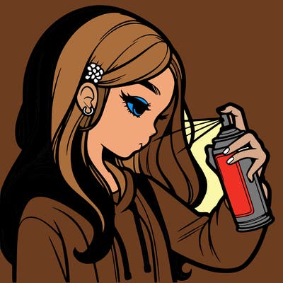 a realistic girl spray painting