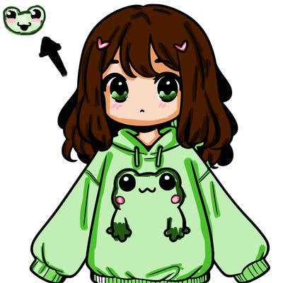 girl wearing frogging sweatshirt