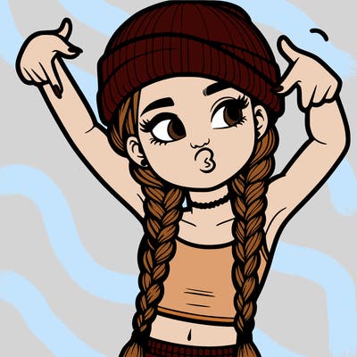 realistic teenage girl with braids and a beanie and crop top doing 🫶🏼