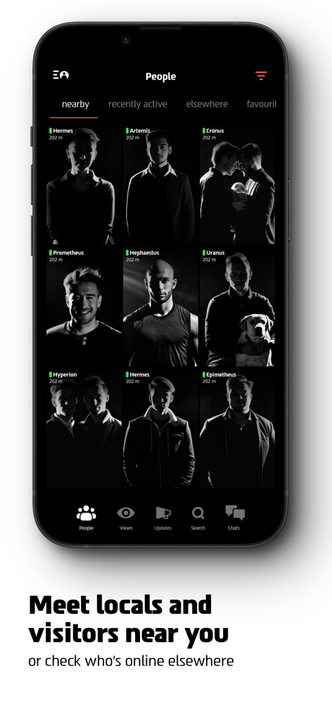 Atraf - dating app - Atraf dating app interface showing a grid of profile photos for people nearby