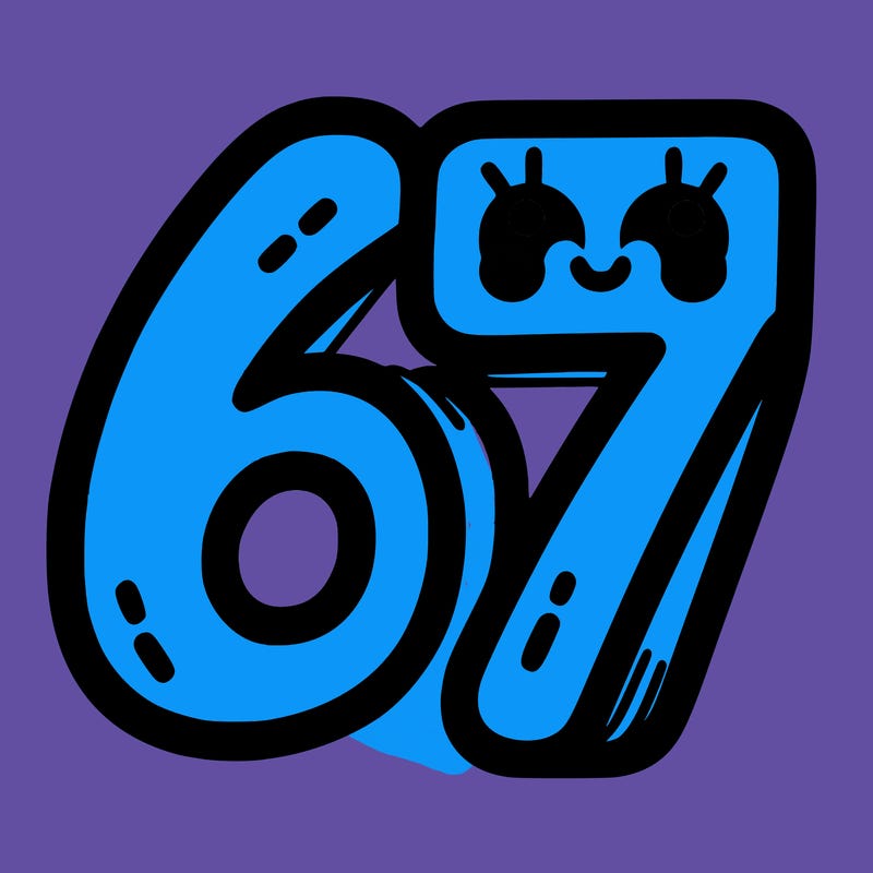 the numbers 67