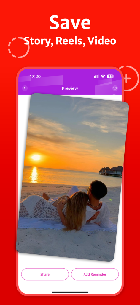 InSaver - Repost & Save - InSaver mobile app preview screen for saving Instagram stories and reels.