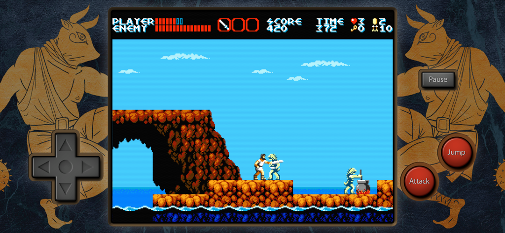 Jugabilidad de plataformas de acción retro de 8 bits de The Curse of Issyos con controles táctiles virtuales