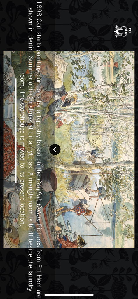 Carl Larsson - Une aquarelle de Carl Larsson représentant une famille pêchant au bord d'une rivière, avec un texte descriptif sur la vie de l'artiste.