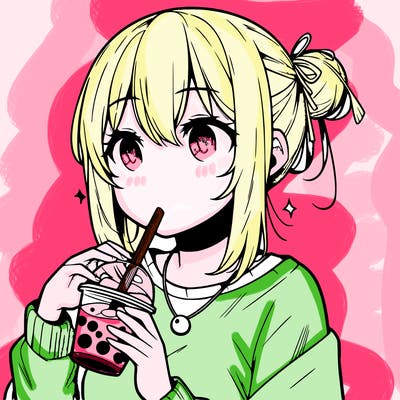 manga character drinking boba