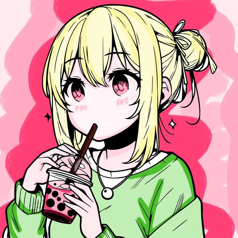 manga character drinking boba