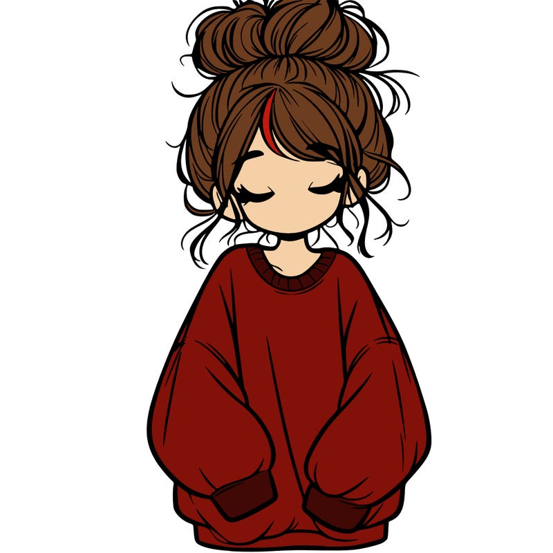 girl with baggy sweatshirt and messy bun