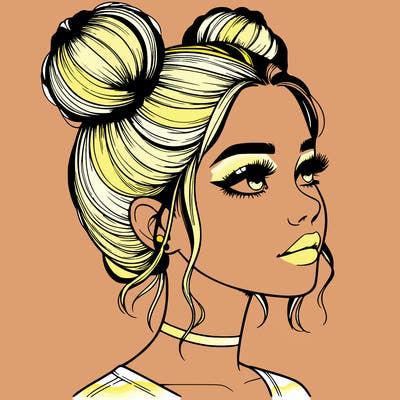 realistic girl with buns on the top of her head