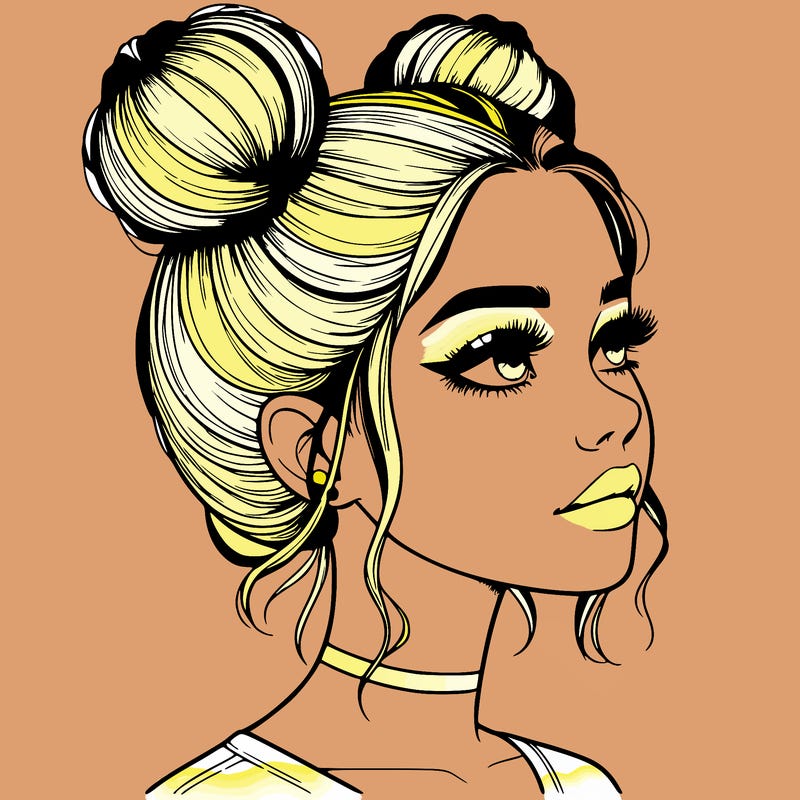 realistic girl with buns on the top of her head