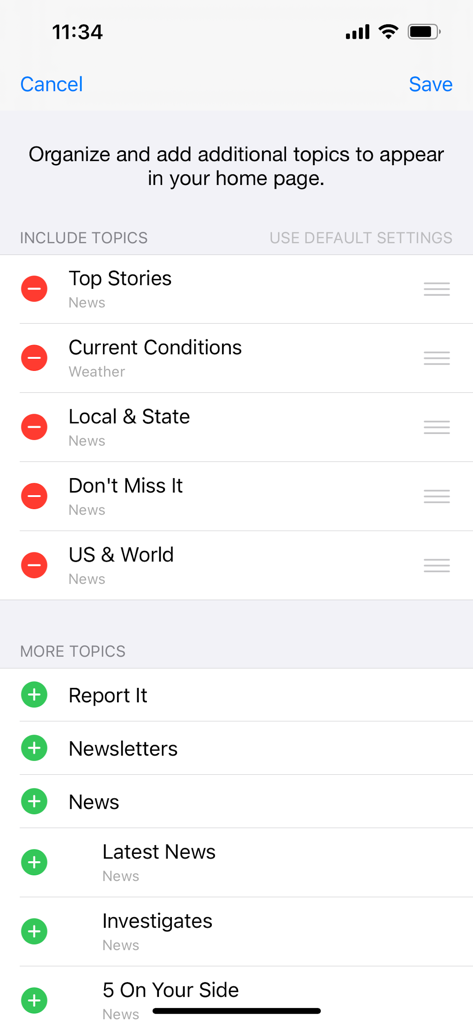 WRAL News Mobile - Customize news topics screen in the WRAL News app