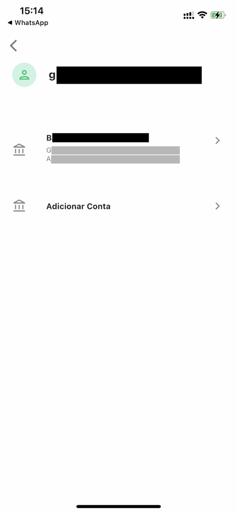 Screen of APP Credito showing options to manage and add bank accounts