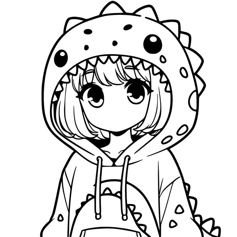 girl with dinosaur hoodie