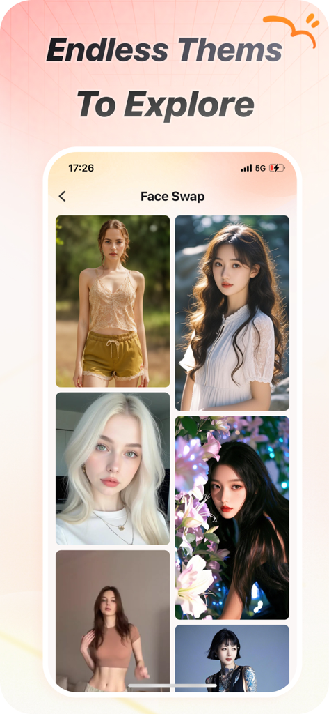 Facetix - Facetix app interface showing various portrait themes for the AI Face Swap feature