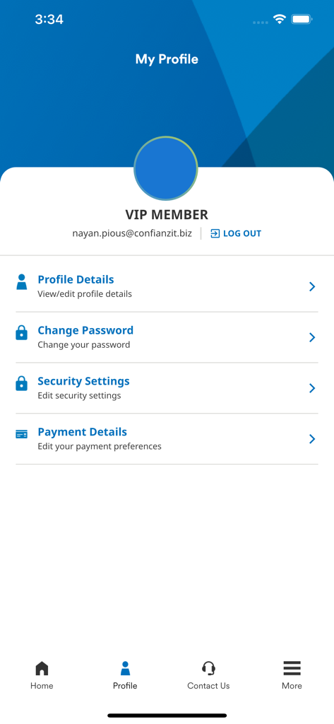 myMetLife Plus - User profile screen of the myMetLife Plus app showing account settings and security options.