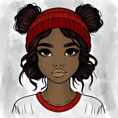 realistic girl with buns in her hair with a beanie on