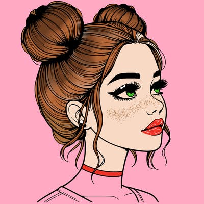 realistic girl with buns on the top of her head