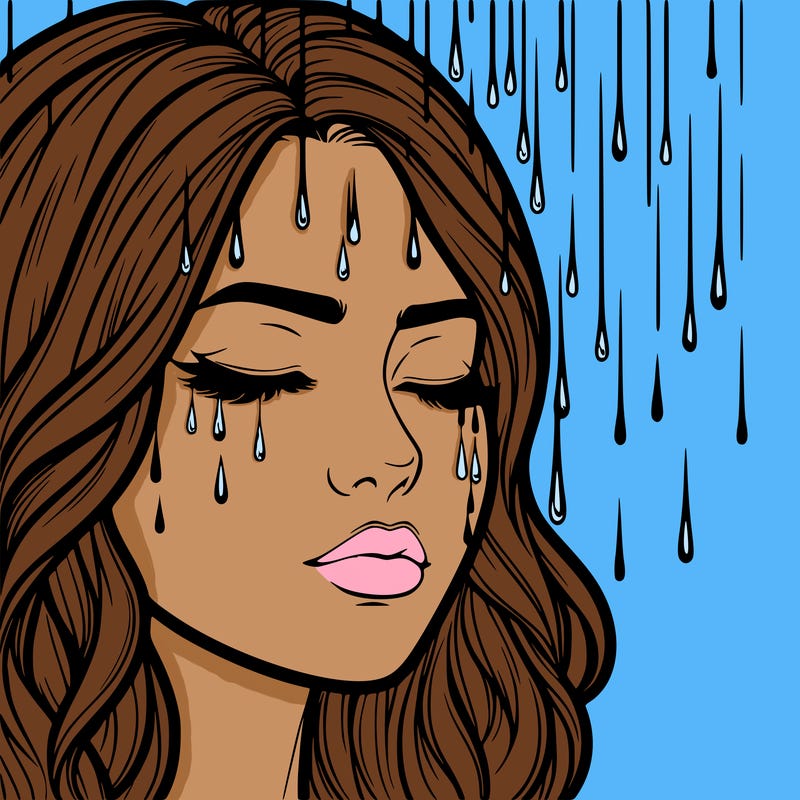 rain going over realistic woman’s face
