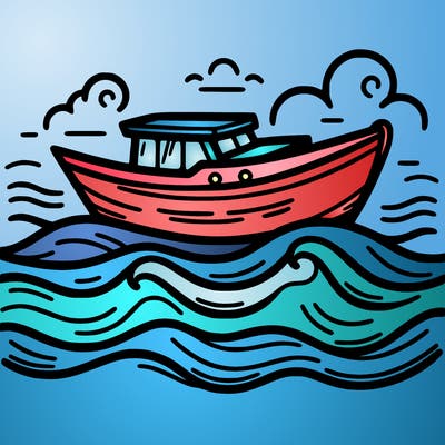 a boat with simple stylized waves below
