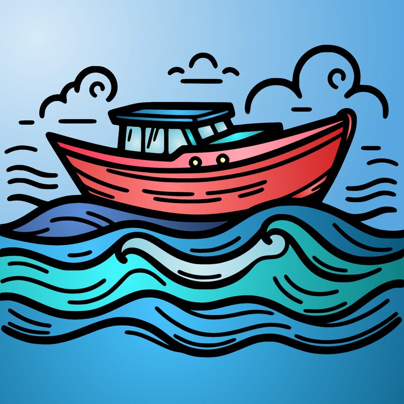 a boat with simple stylized waves below