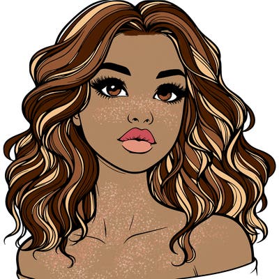 realistic girl with wavy hair and lips
