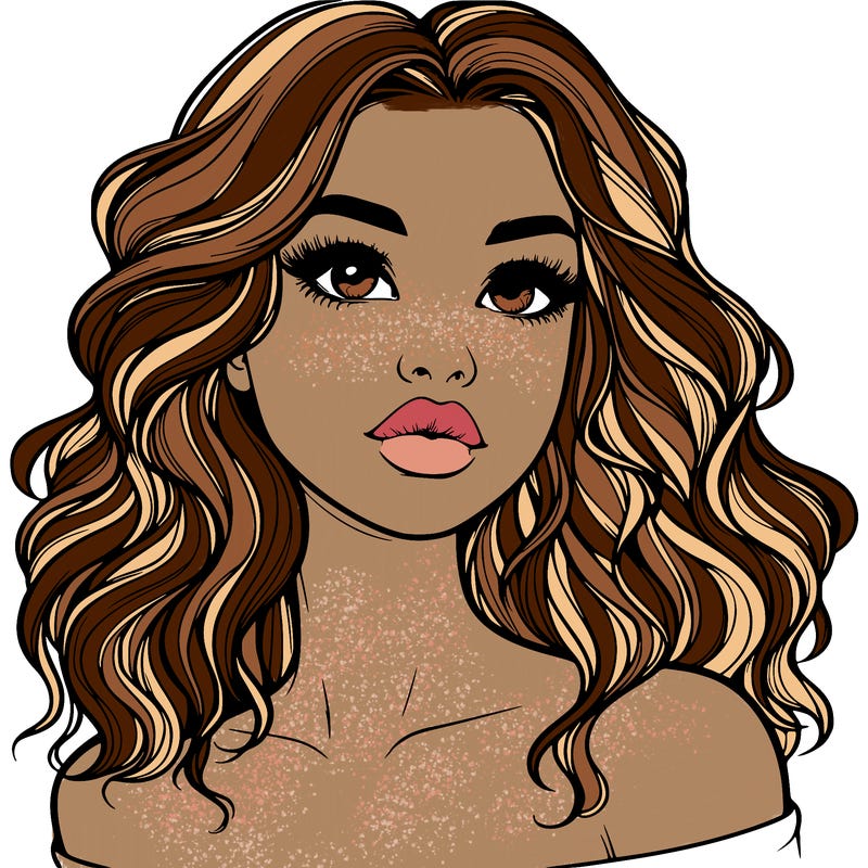 realistic girl with wavy hair and lips