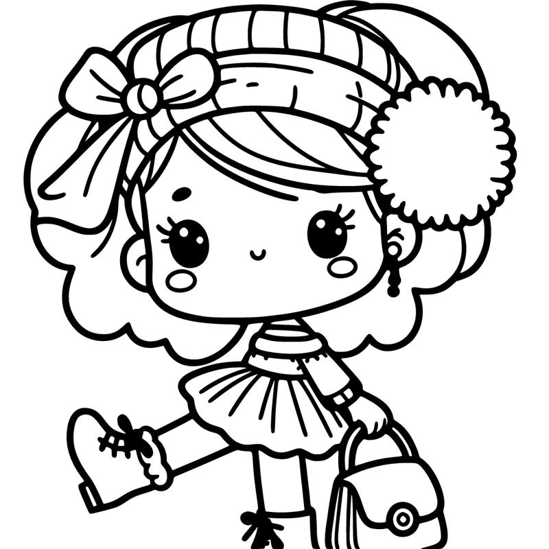 girl with a pom pom headband and a purse leg up