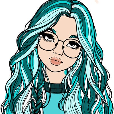 girl with long hair and freckles and glasses realistic