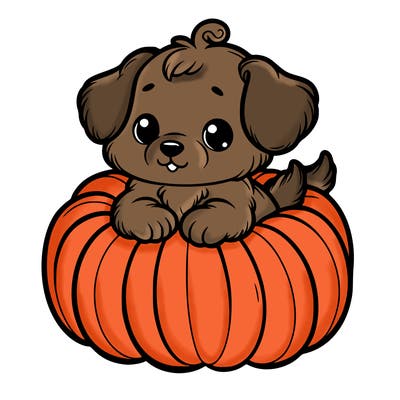 cute little puppy in a pumpkin