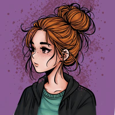 realistic teenage girl with a messy bun