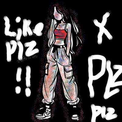 girl in baggy pants crop top and long hair