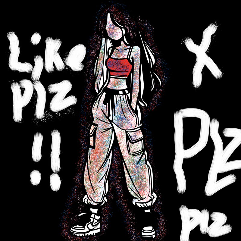 girl in baggy pants crop top and long hair