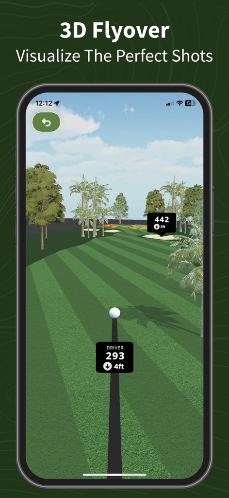 GolfLogix: 3D Golf Course GPS - GolfLogix app screenshot showing 3D flyover view of a golf course hole with yardage data