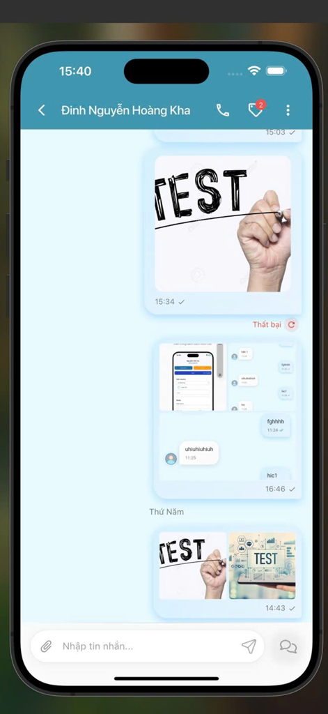 MiChat mobile app chat screen showing a conversation with images and a message input bar