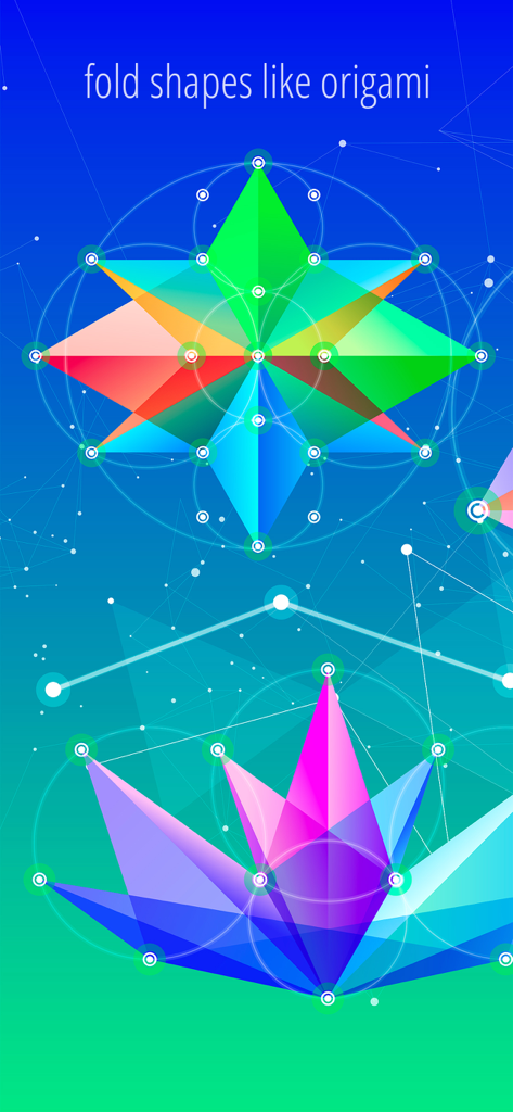 TRIZ - Sacred Geometry Puzzles - Colorful abstract geometric shapes in a puzzle game with origami mechanics