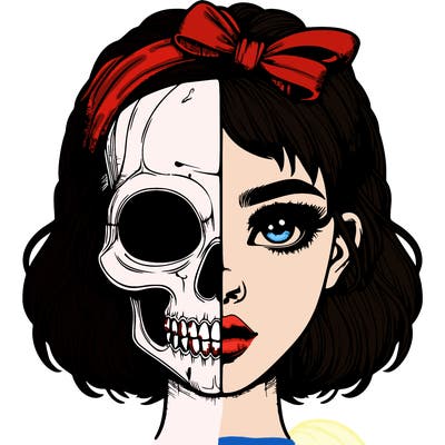 realistic girl with half skull mask