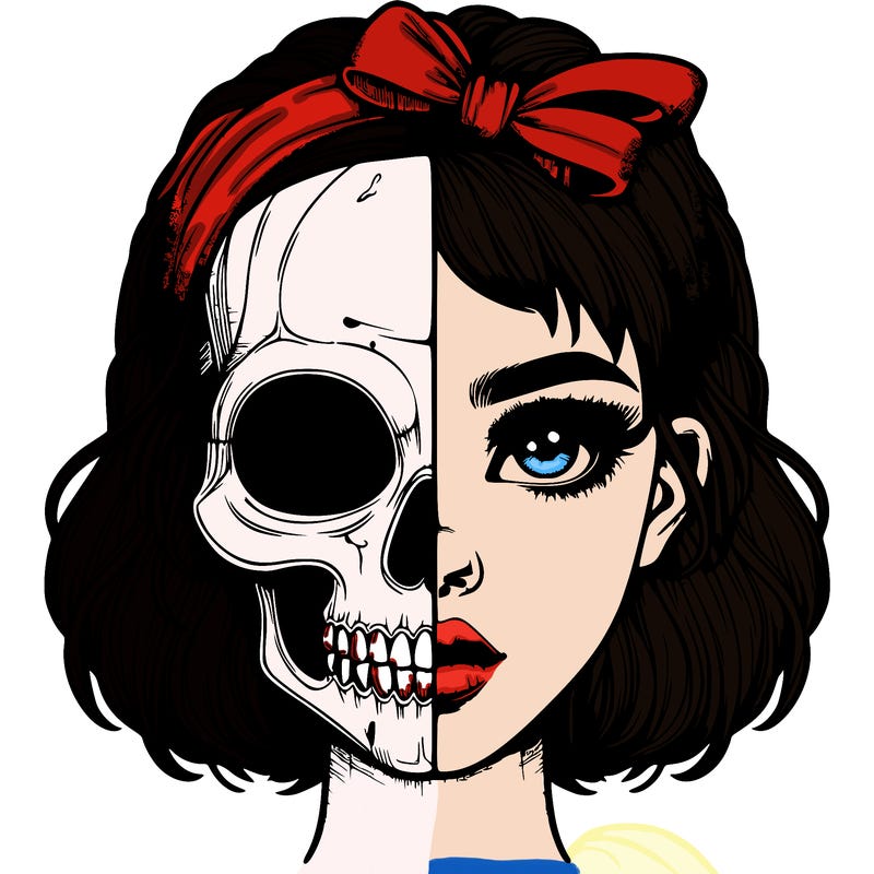 realistic girl with half skull mask