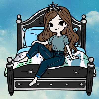 princess wearing jeans and a t-shirt in bed