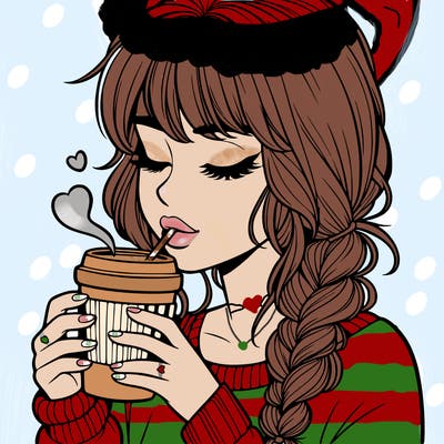 realistic girl drinking coffee