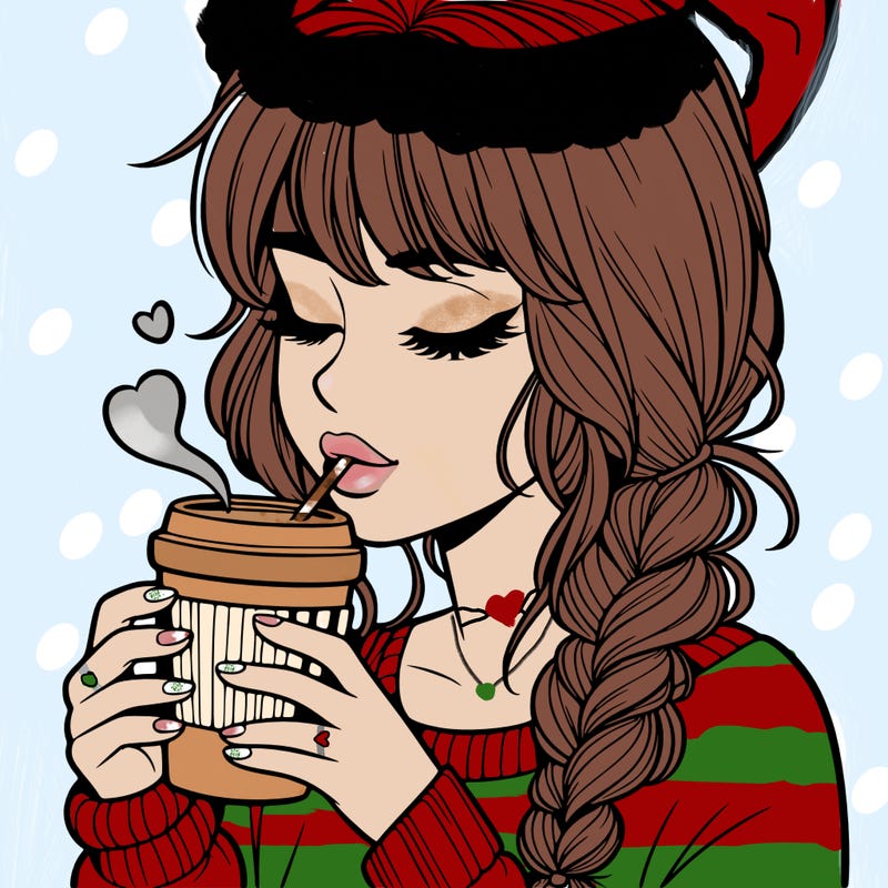 realistic girl drinking coffee