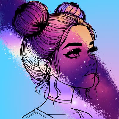 realistic girl with buns on the top of her head