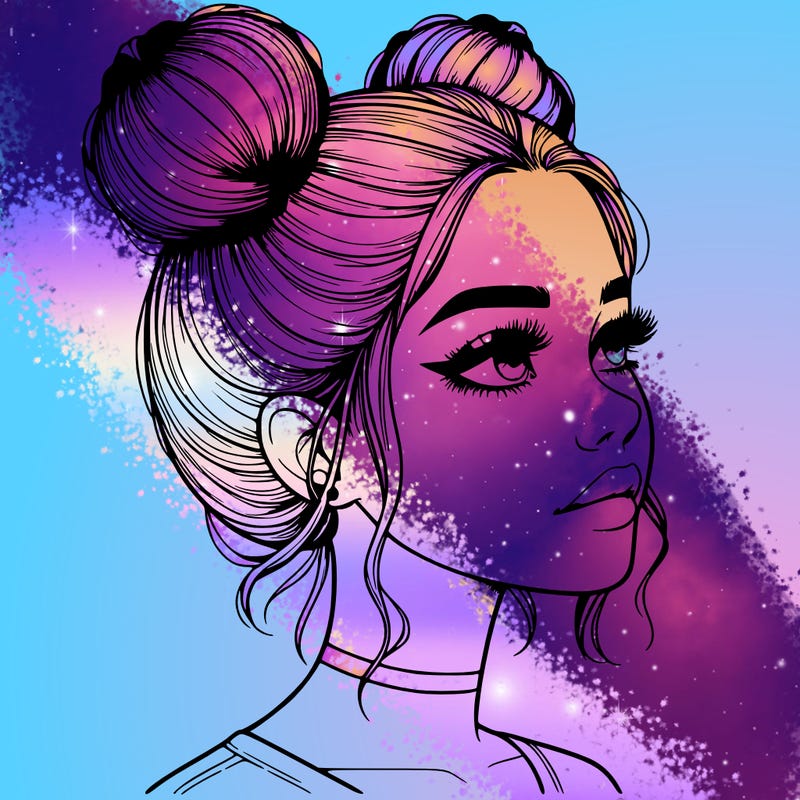 realistic girl with buns on the top of her head