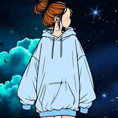 realistic girl with a oversized sweatshirt on and a bun