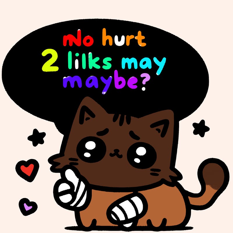 cute cat thats been hurt saiying 2 likes maybe