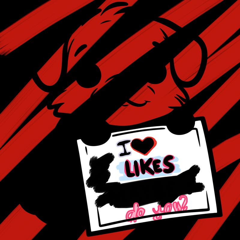 a puppy holding a sign that says 2 likes maybe?