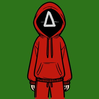 faceless girl in a tracksuit with a hood on and no hair
