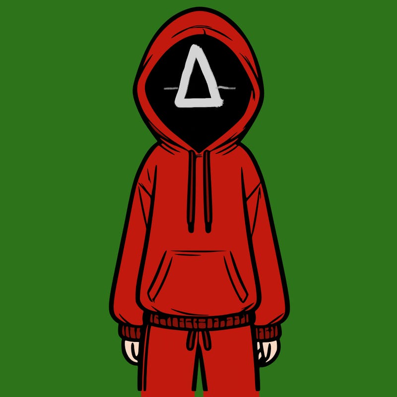 faceless girl in a tracksuit with a hood on and no hair