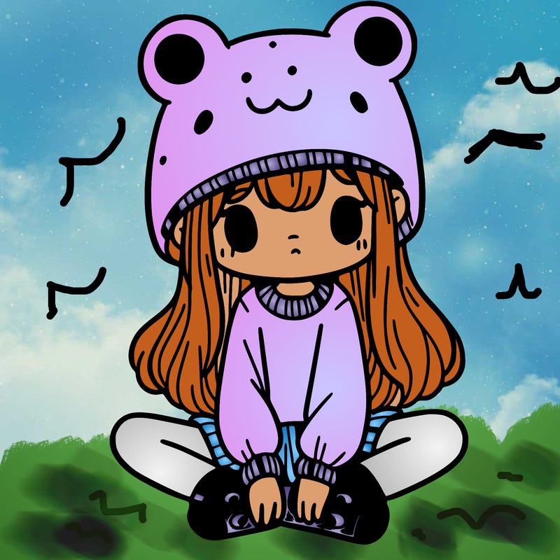 a girl wearing a frog hat and some frog socks