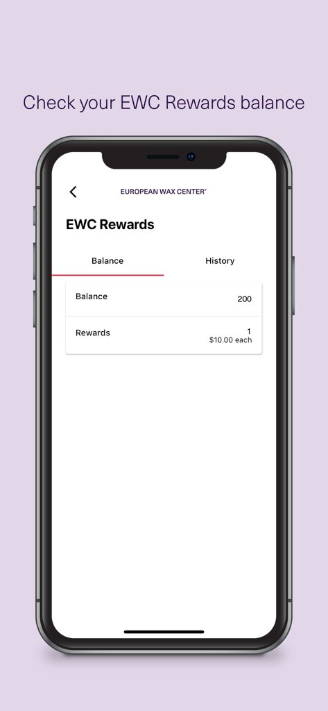 European Wax Center - European Wax Center app rewards balance screen