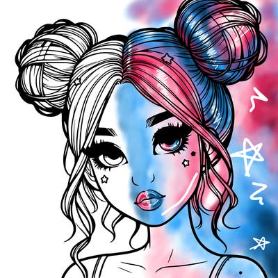 realistic girl with space buns