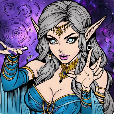 realistic scary beautiful elf sorceress casting spell